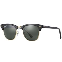 Ray-Ban Clubmaster RB3016 Sunglasses, 51mm Black Frame, Green Polarized Lenses