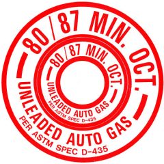 Round Fuel Placard Decal, 80/87 Octane Auto fuel