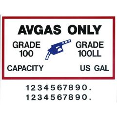 Universal 100 Octane Fuel Placard Decal, Avgas